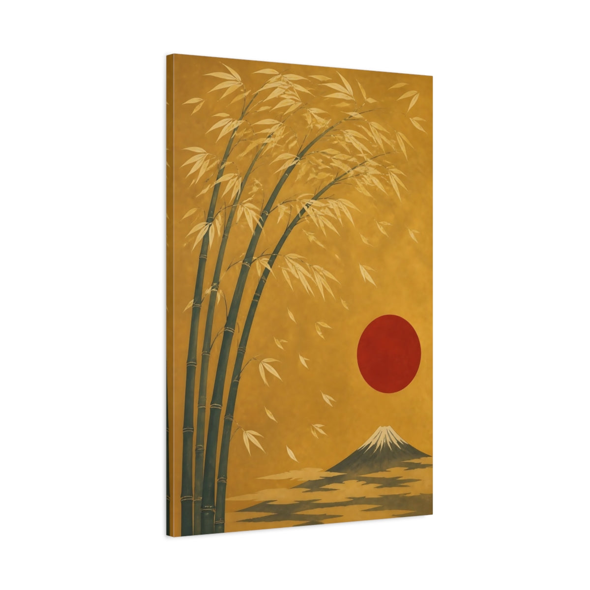 Main Mockup. Golden Bamboo With Red Sun shown as canvas print