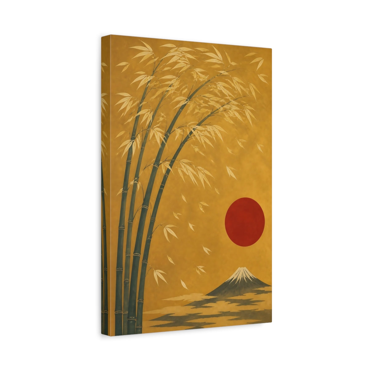 Side Mockup 4. Golden Bamboo With Red Sun shown as canvas print