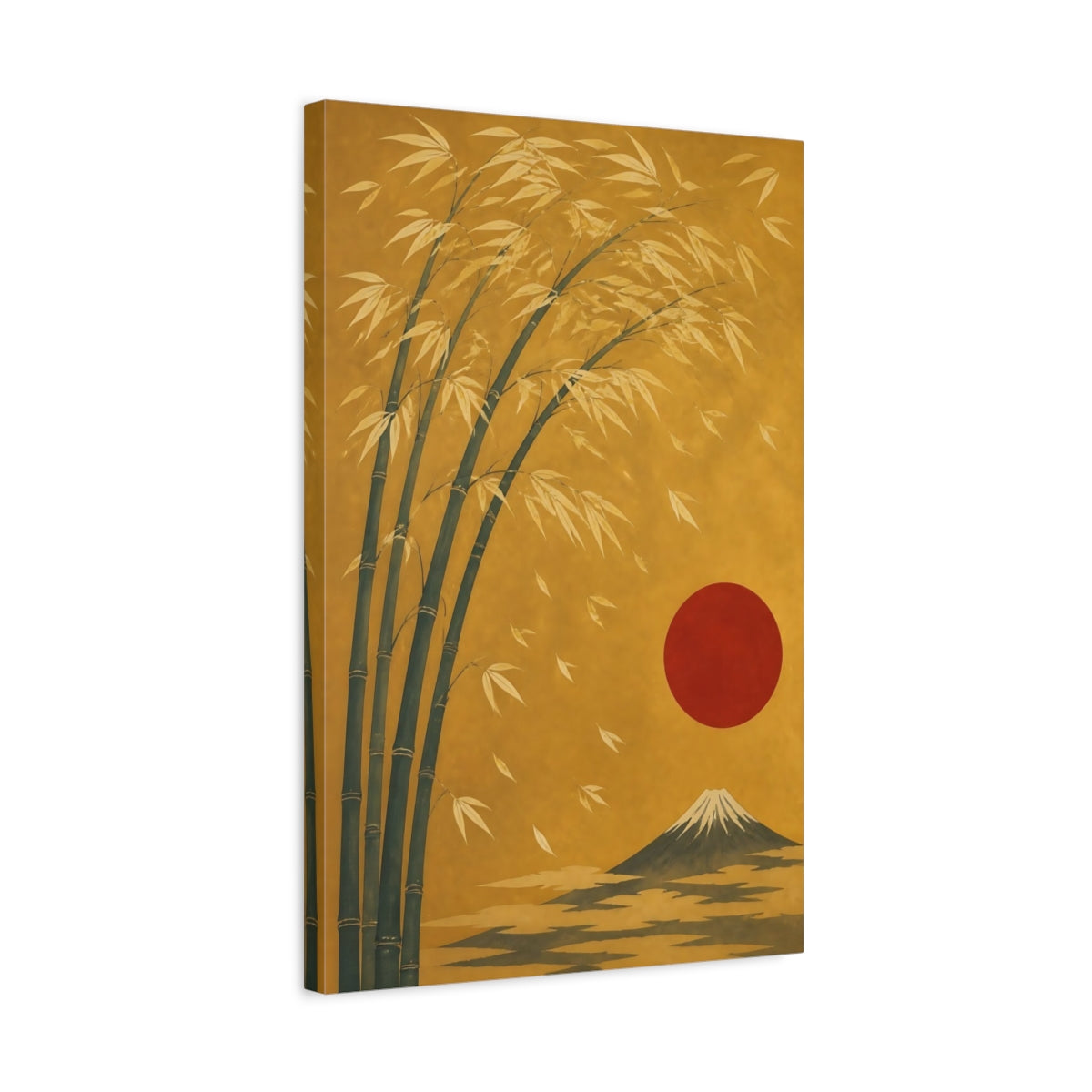 Side Mockup 3. Golden Bamboo With Red Sun shown as canvas print