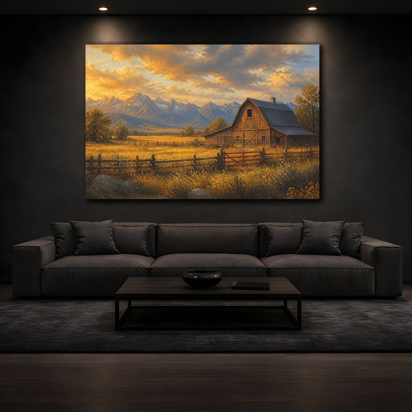 Mockup 3. Golden Barn At Dusk shown as canvas print