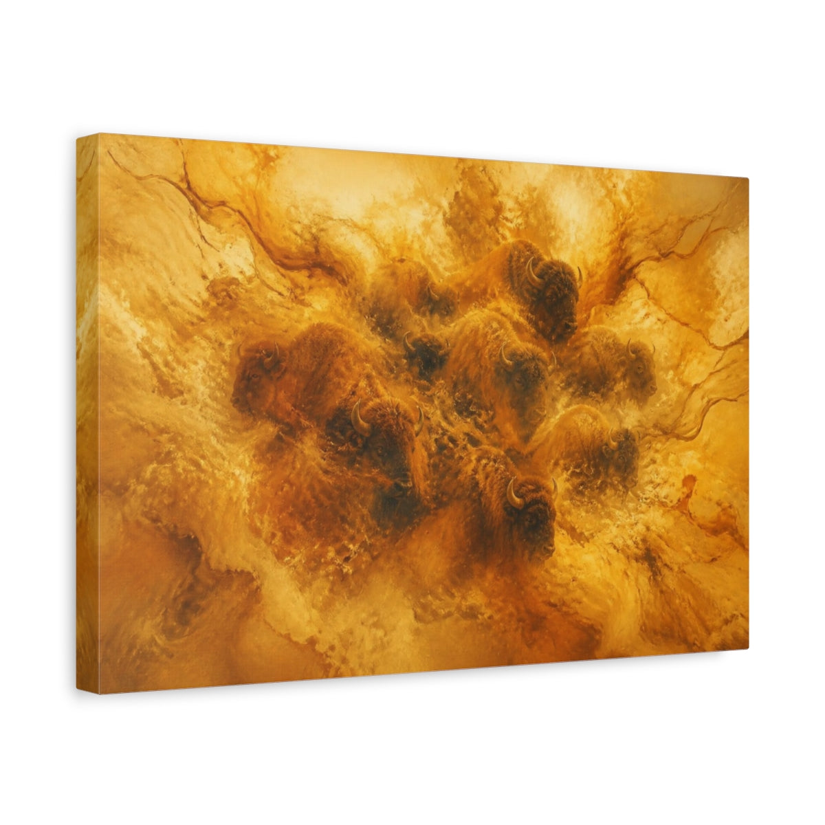 Side Mockup 4. Golden Bison Herd shown as canvas print