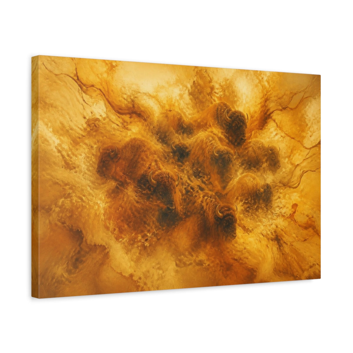 Side Mockup 3. Golden Bison Herd shown as canvas print