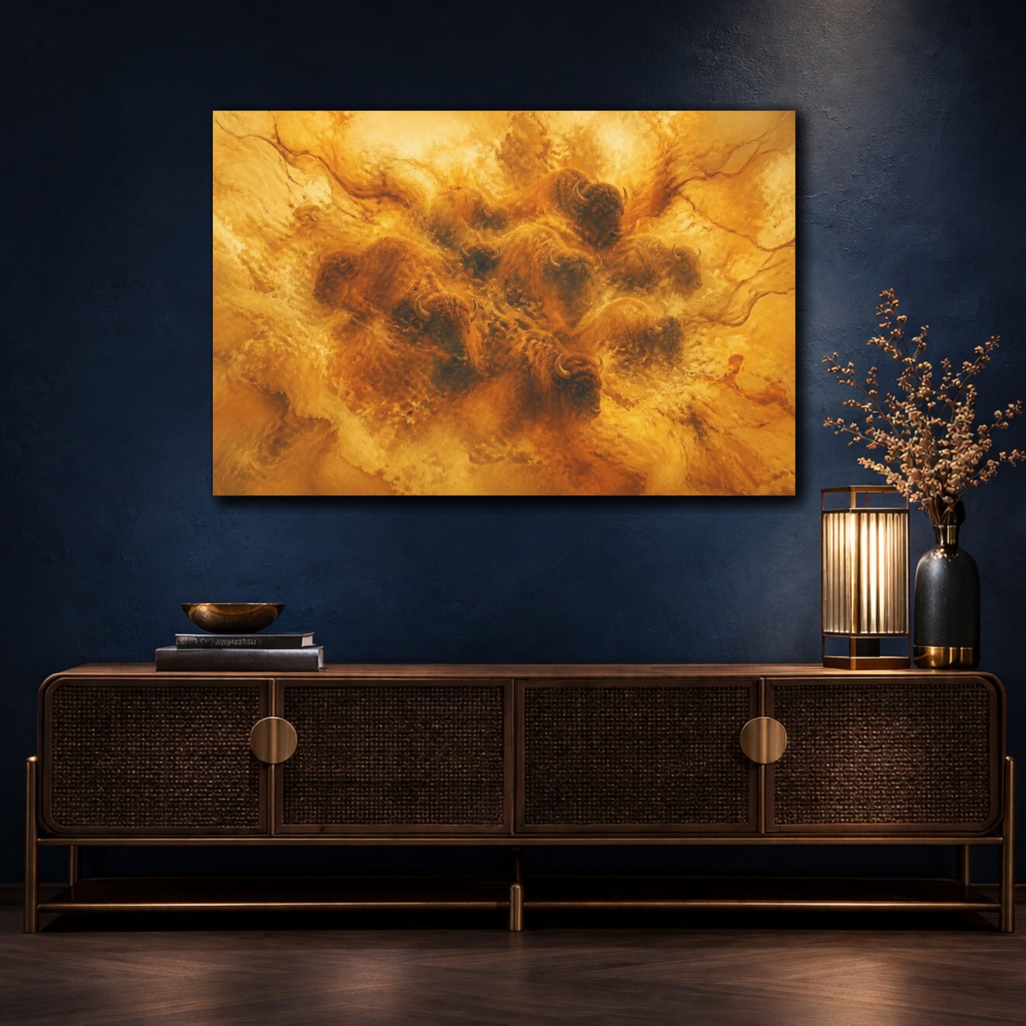 Mockup 4. Golden Bison Herd shown as canvas print