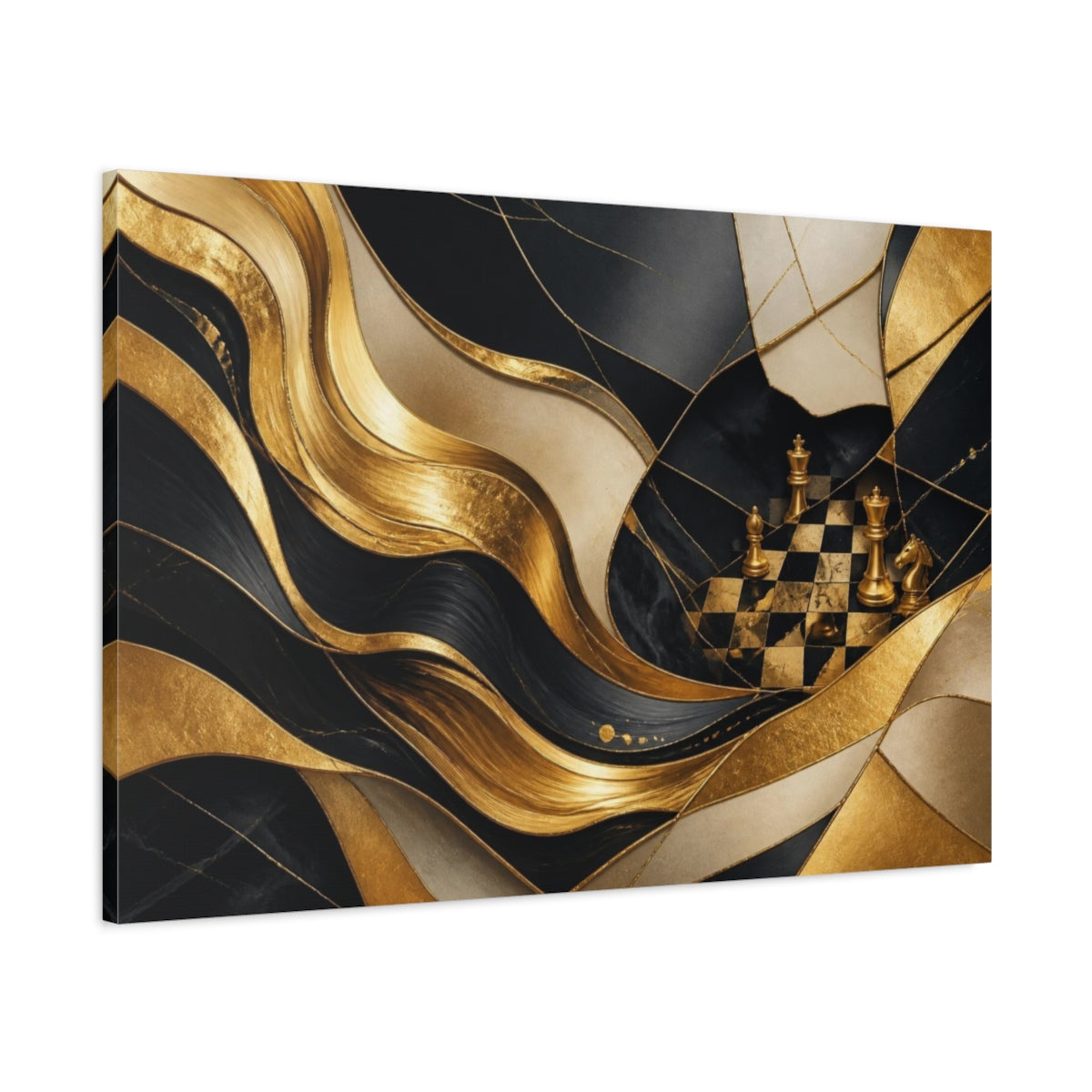 Main Mockup. Golden Chessboard Abstraction shown as canvas print