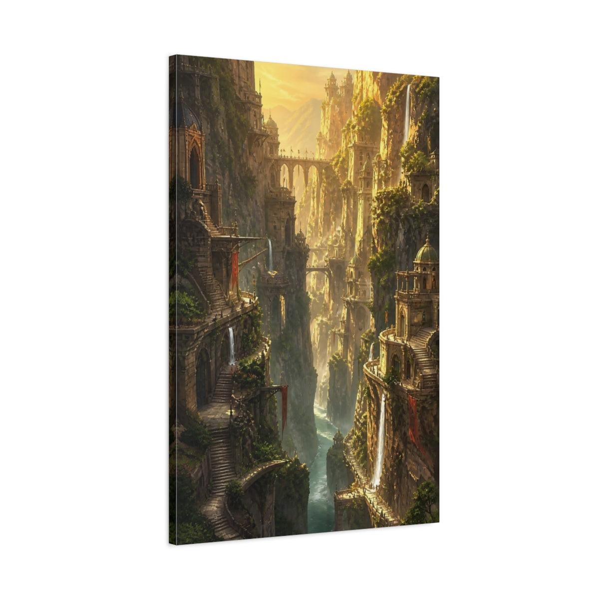 Main Mockup. Golden Cliffside Citadel shown as canvas print