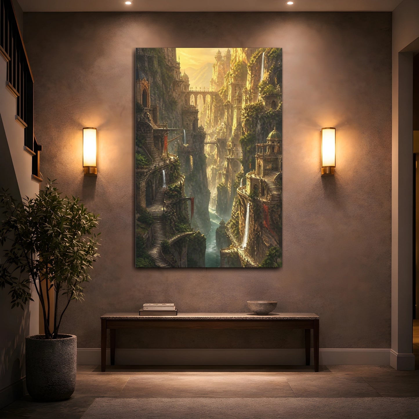 Mockup 2. Golden Cliffside Citadel shown as canvas print