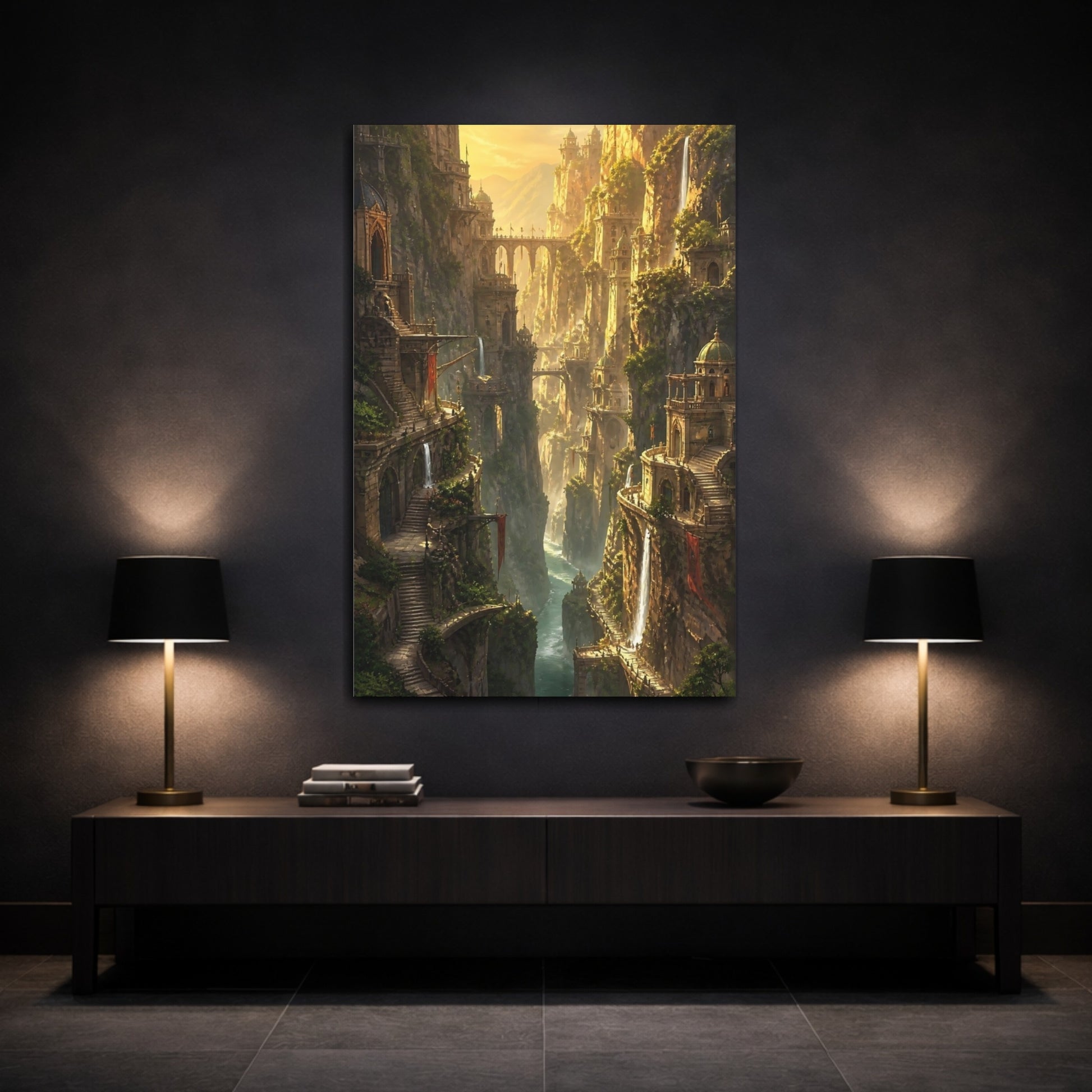 Mockup 3. Golden Cliffside Citadel shown as canvas print