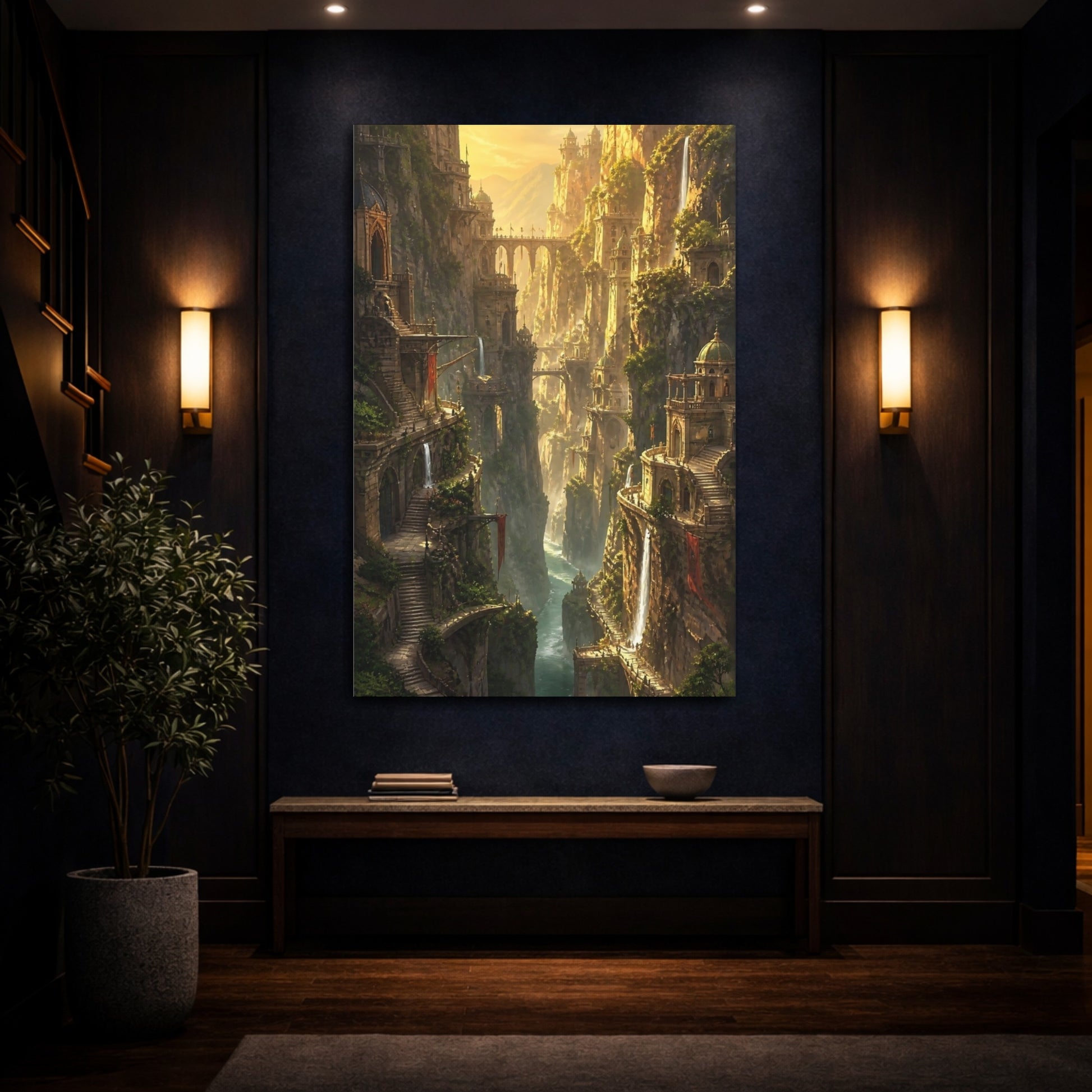 Mockup 4. Golden Cliffside Citadel shown as canvas print