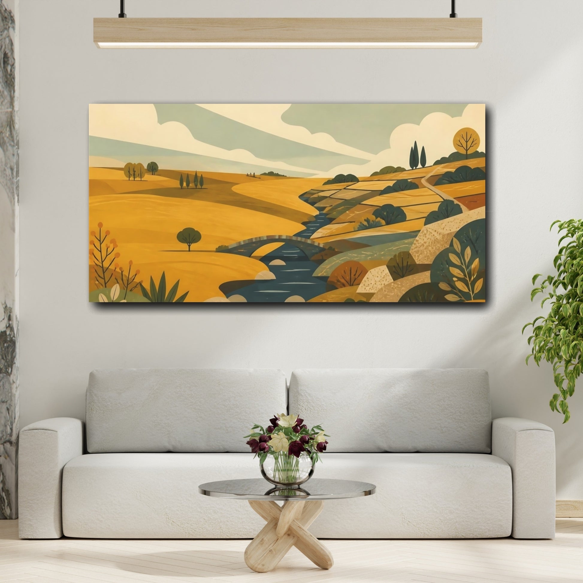 Mockup 2. Golden Countryside With Bridge shown as canvas print