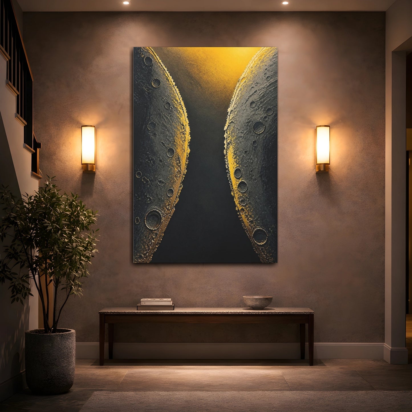 Mockup 2. Golden Crater Rims shown as canvas print