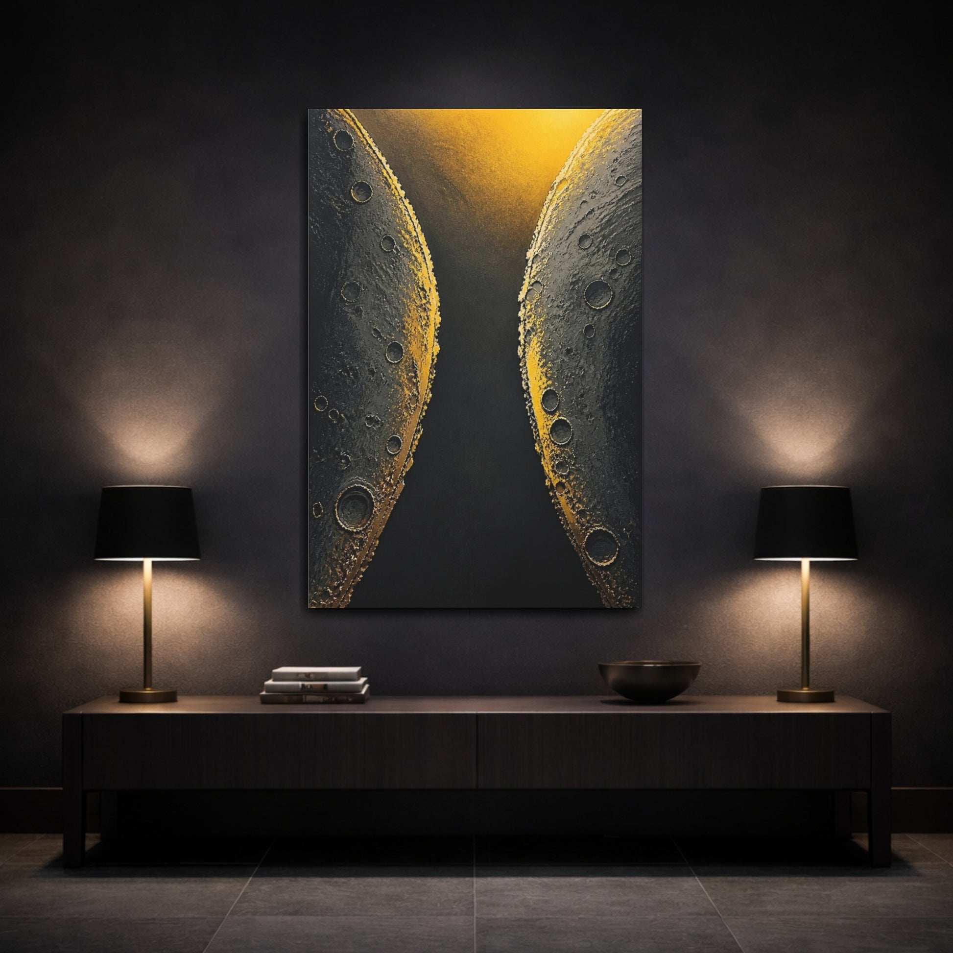Mockup 3. Golden Crater Rims shown as canvas print