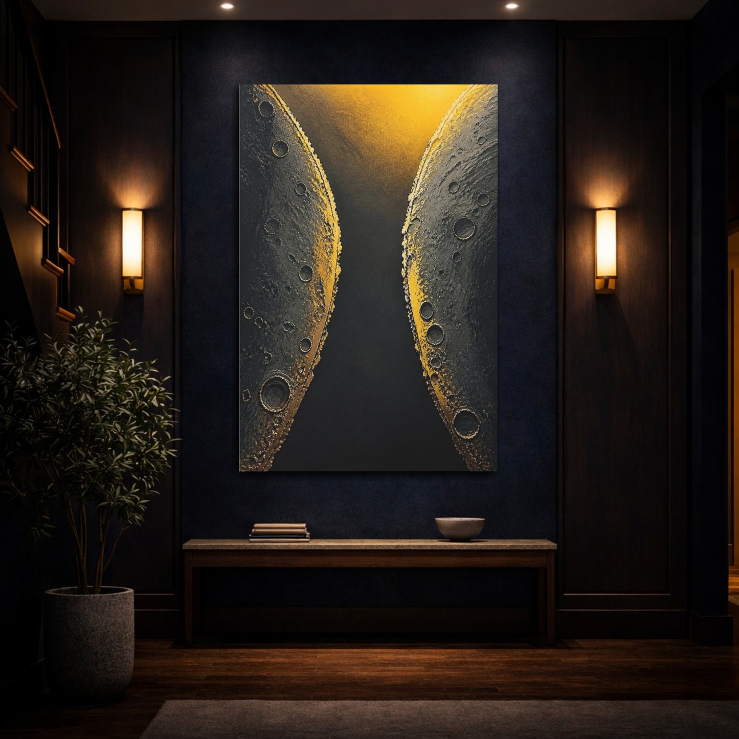 Mockup 4. Golden Crater Rims shown as canvas print