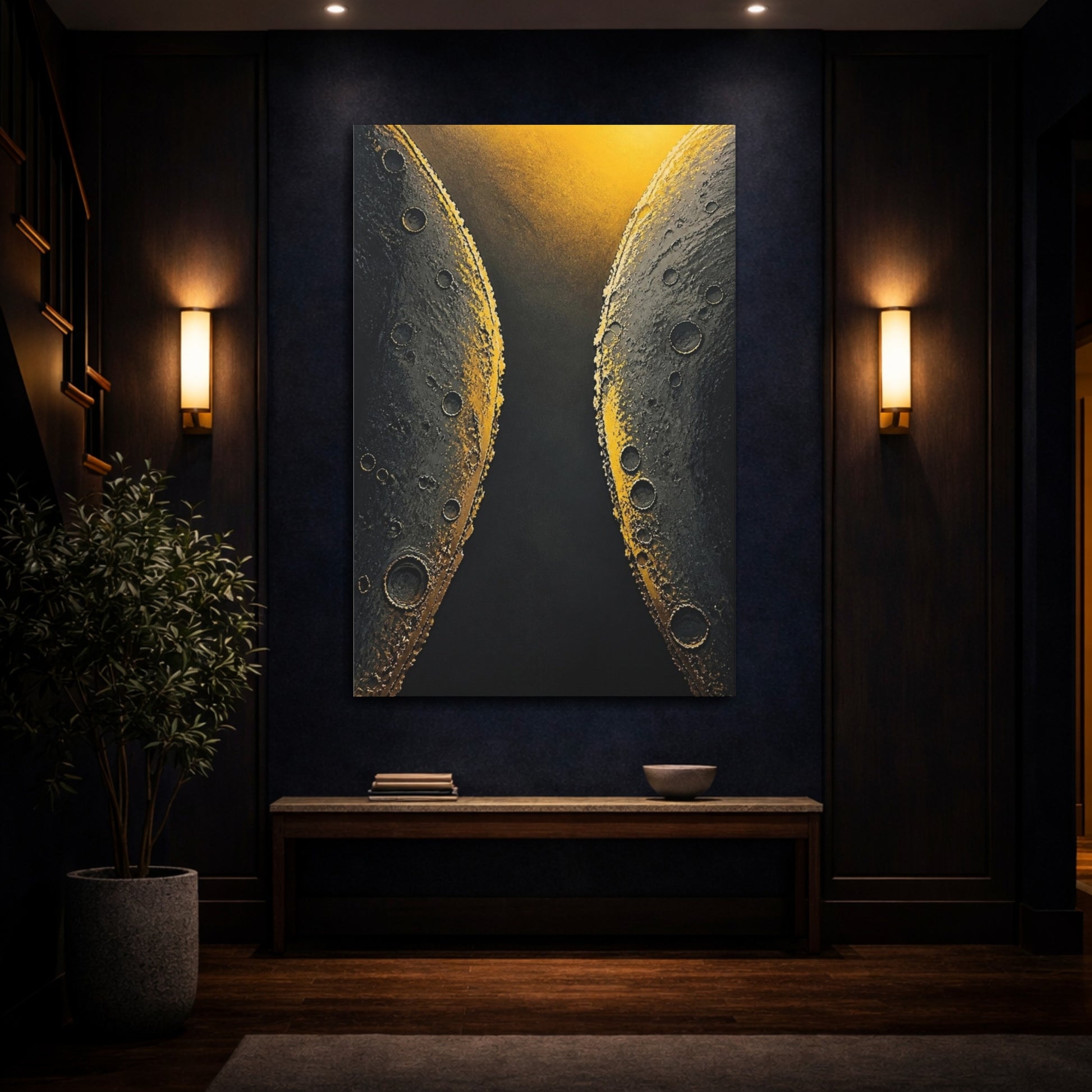 Mockup 4. Golden Crater Rims shown as canvas print