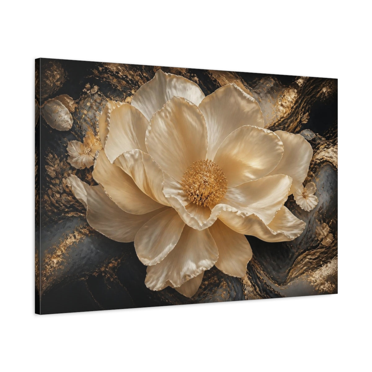 Main Mockup. Golden Cream Flower shown as canvas print
