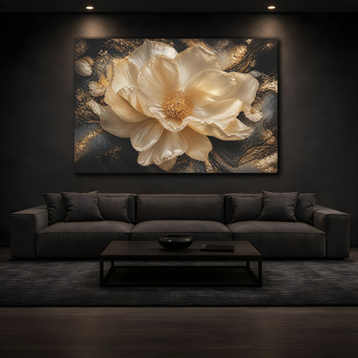 Mockup 3. Golden Cream Flower shown as canvas print