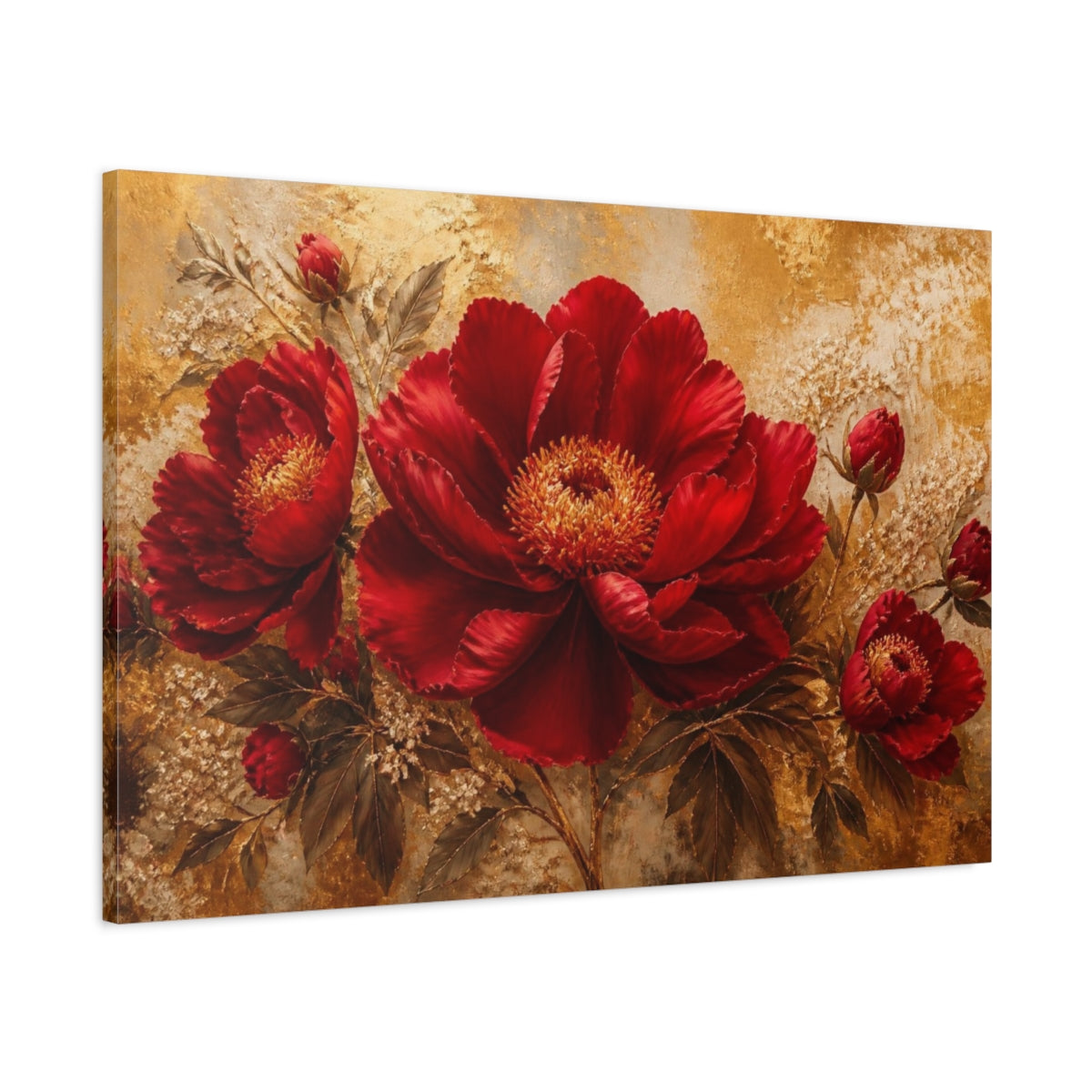 Main Mockup. Golden Crimson Bloom shown as canvas print