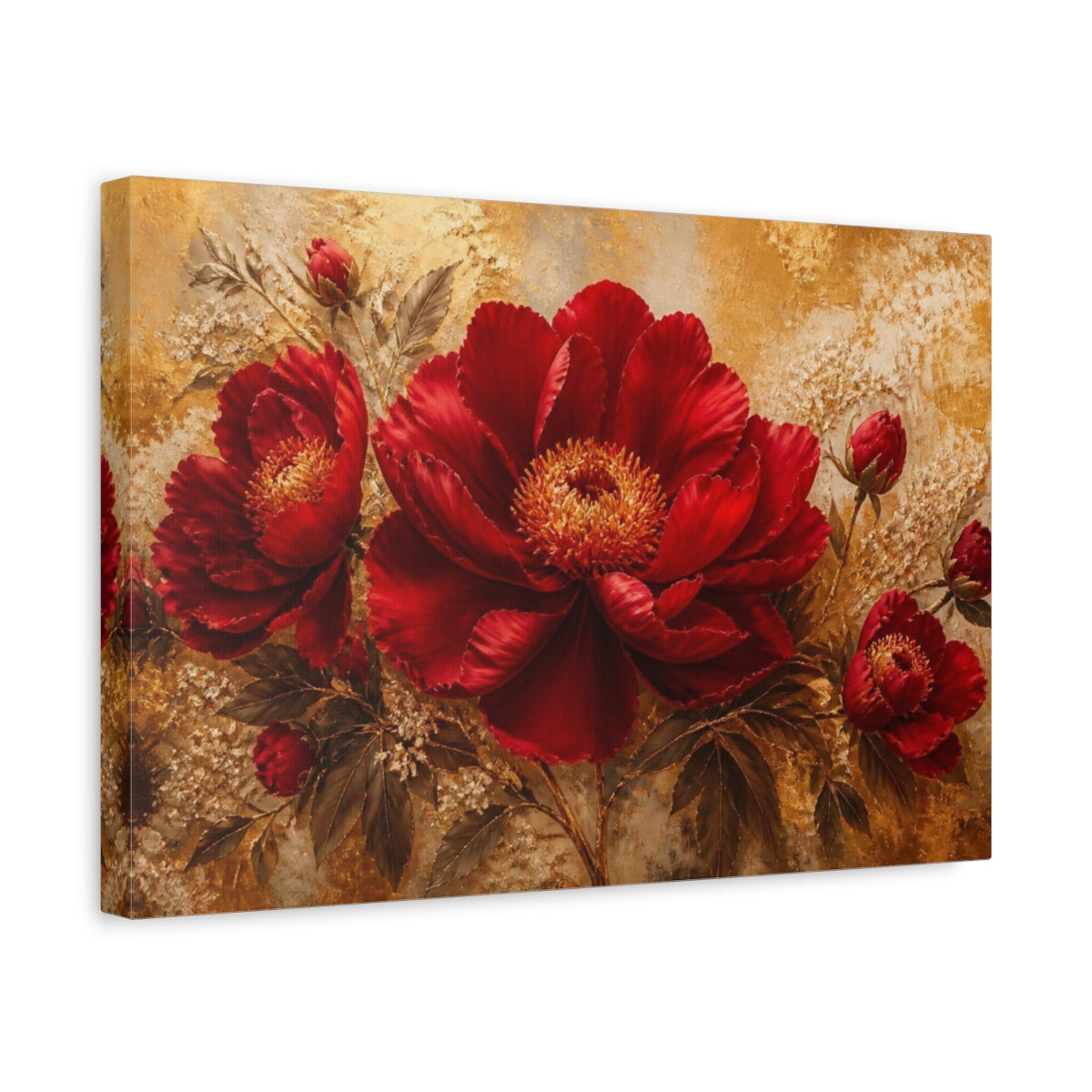 Side Mockup 4. Golden Crimson Bloom shown as canvas print