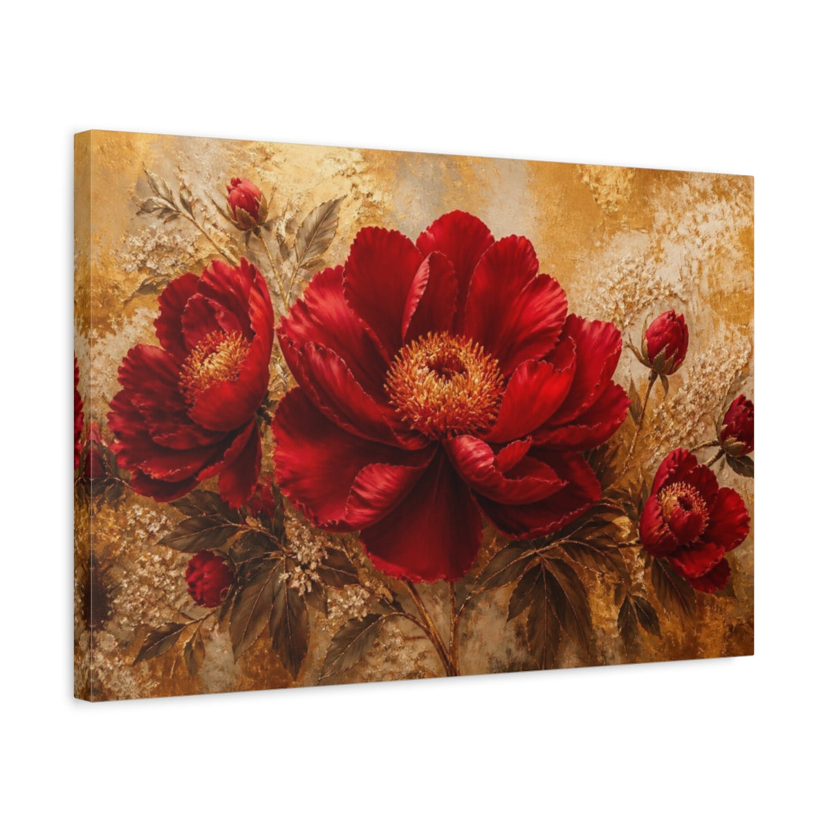 Side Mockup 3. Golden Crimson Bloom shown as canvas print