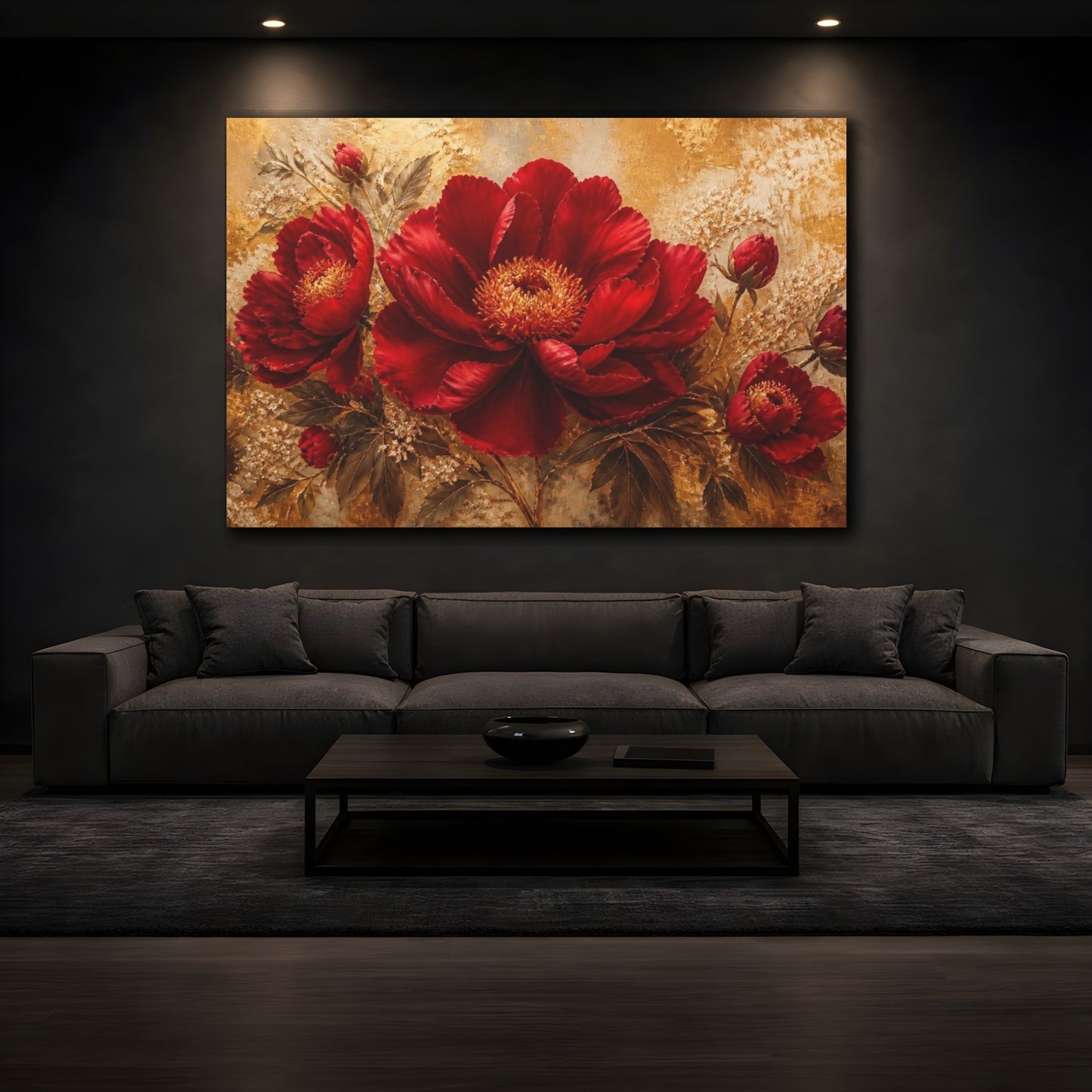 Mockup 3. Golden Crimson Bloom shown as canvas print