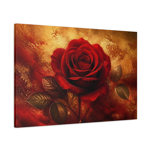 Main Mockup. Golden Crimson Rose shown as canvas print
