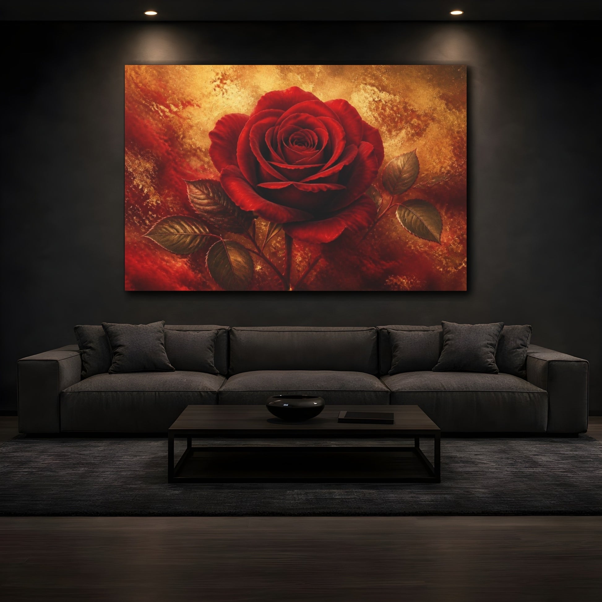 Mockup 3. Golden Crimson Rose shown as canvas print