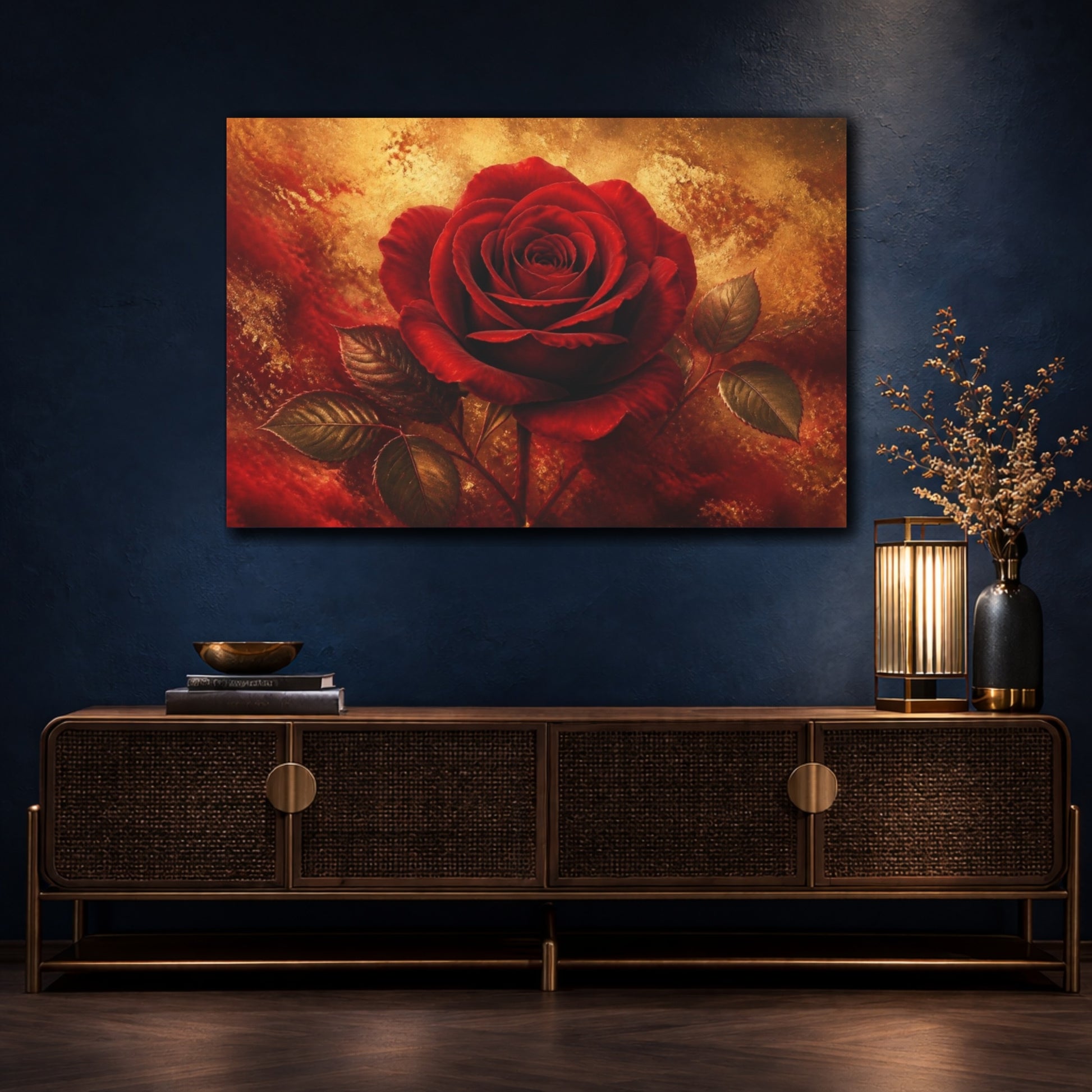 Mockup 4. Golden Crimson Rose shown as canvas print