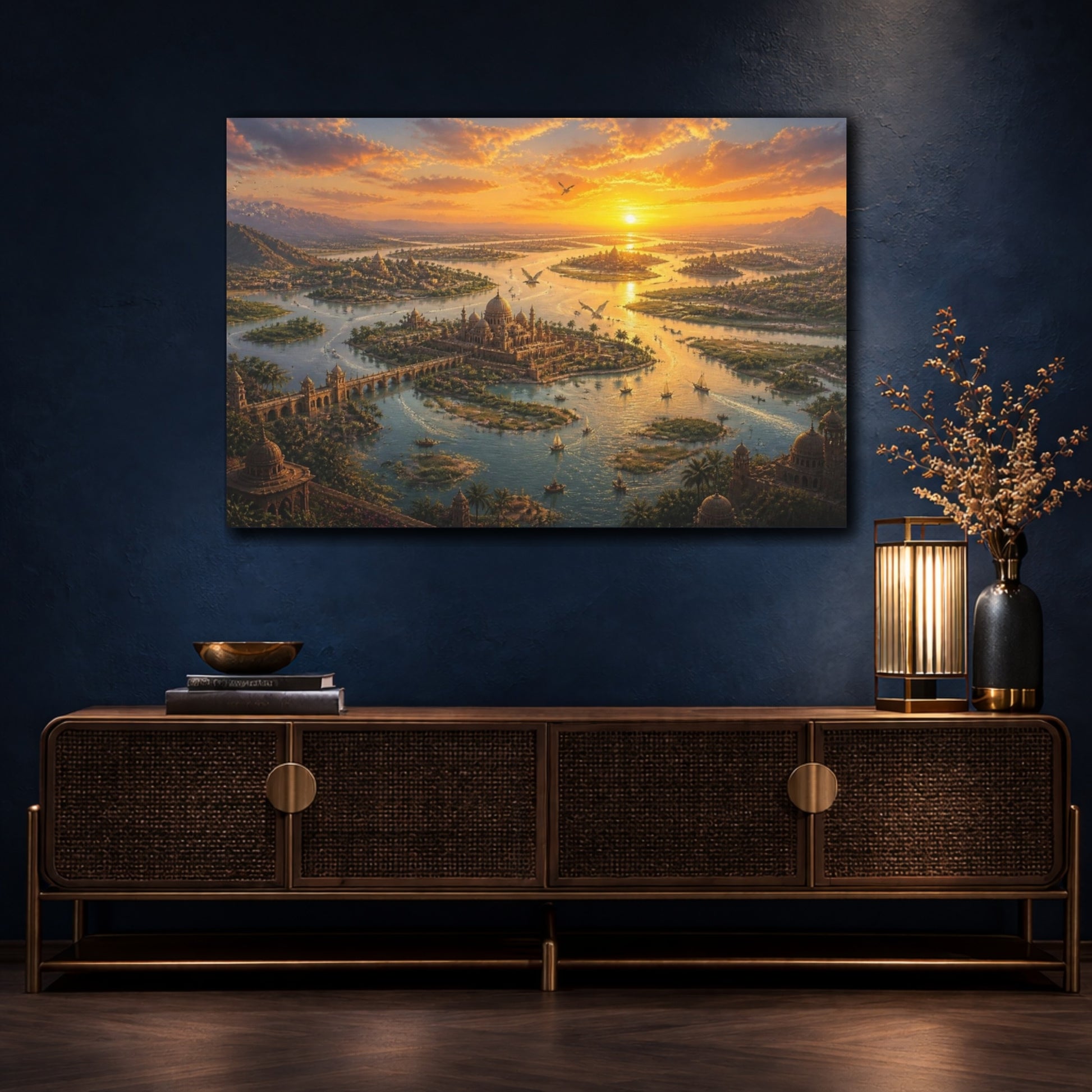 Mockup 4. Golden Delta Palaces shown as canvas print
