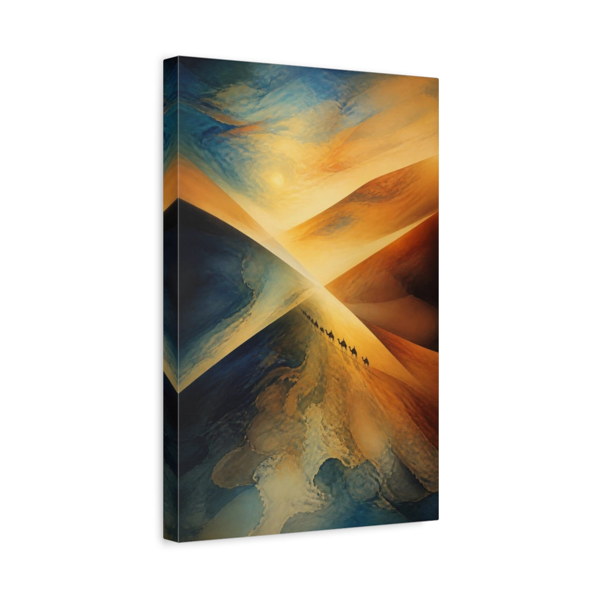 Side Mockup 4. Golden Desert Caravan shown as canvas print