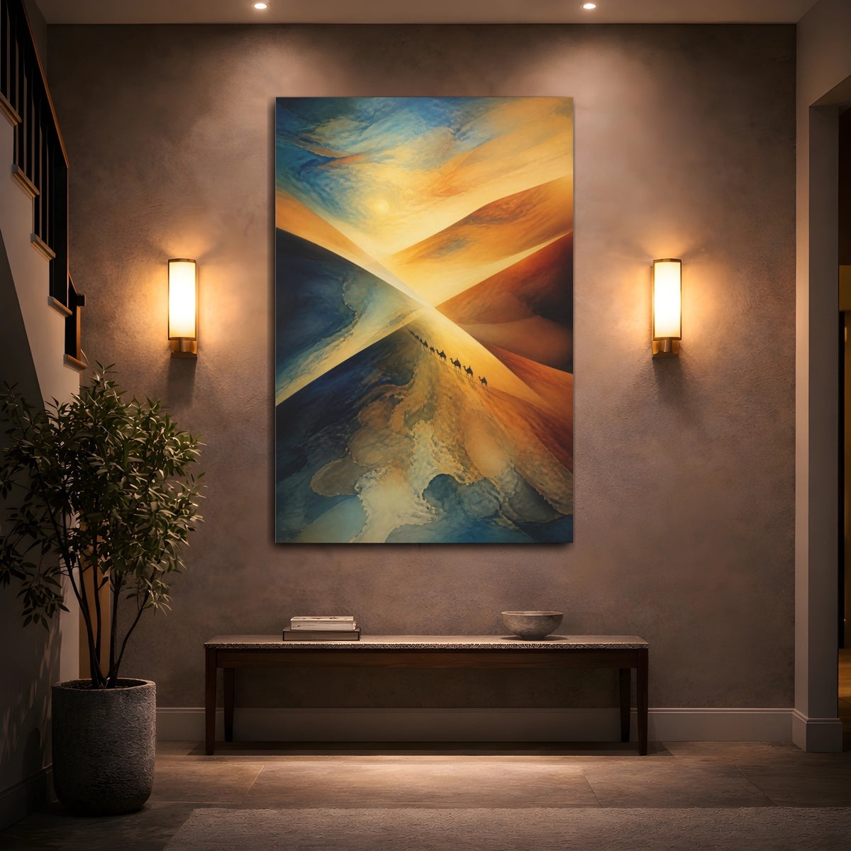 Mockup 2. Golden Desert Caravan shown as canvas print