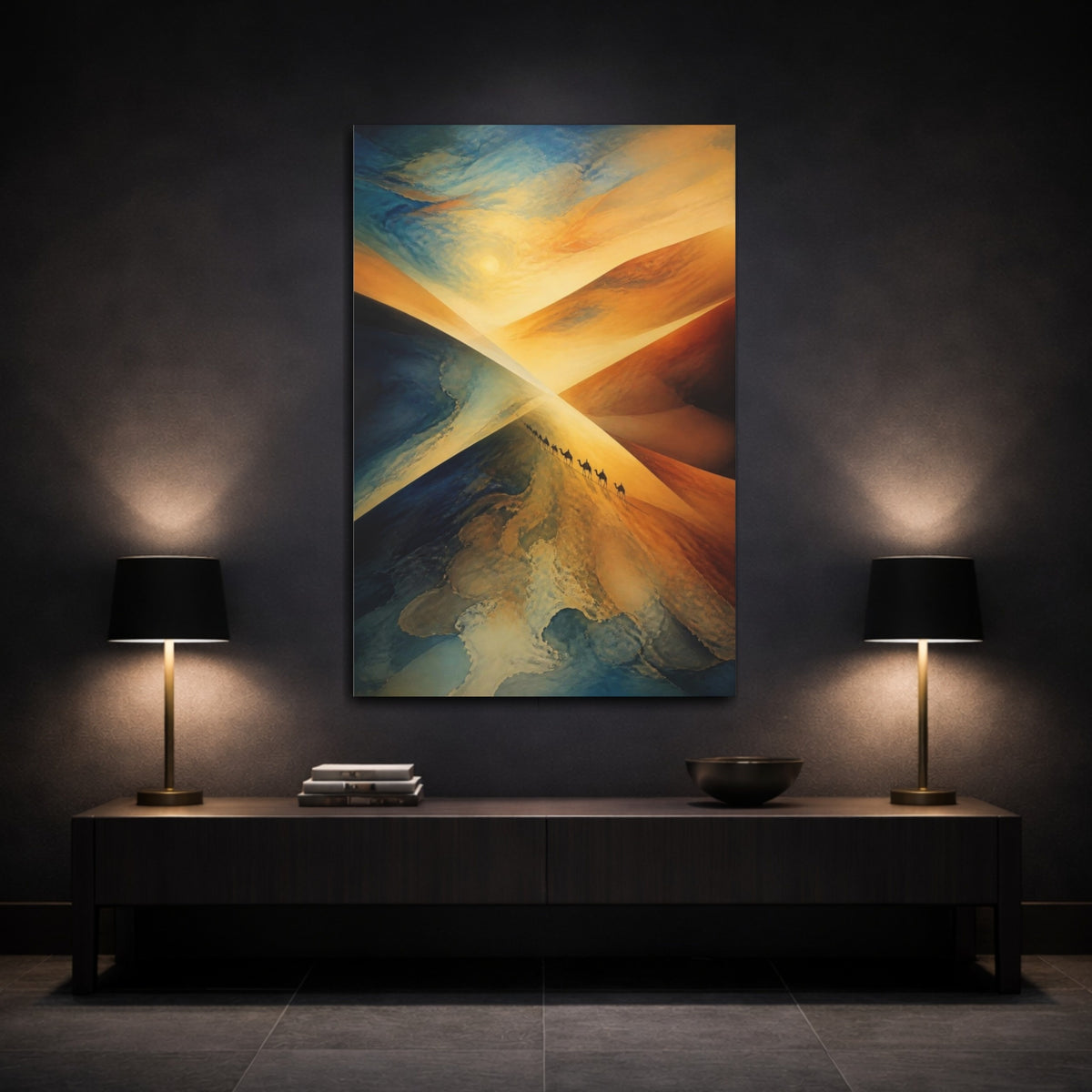 Mockup 3. Golden Desert Caravan shown as canvas print