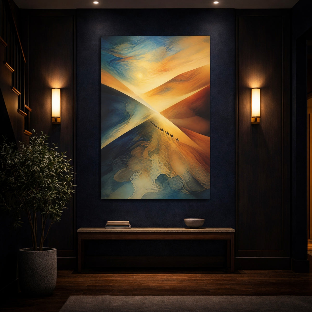 Mockup 4. Golden Desert Caravan shown as canvas print