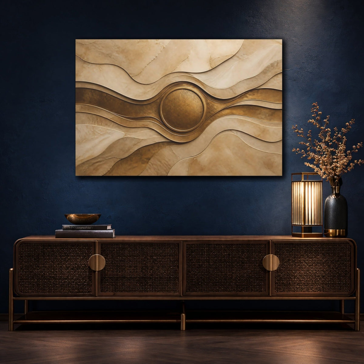 Golden Disc Wave Canvas Print – Living Room, Above Couch - YesArtYes