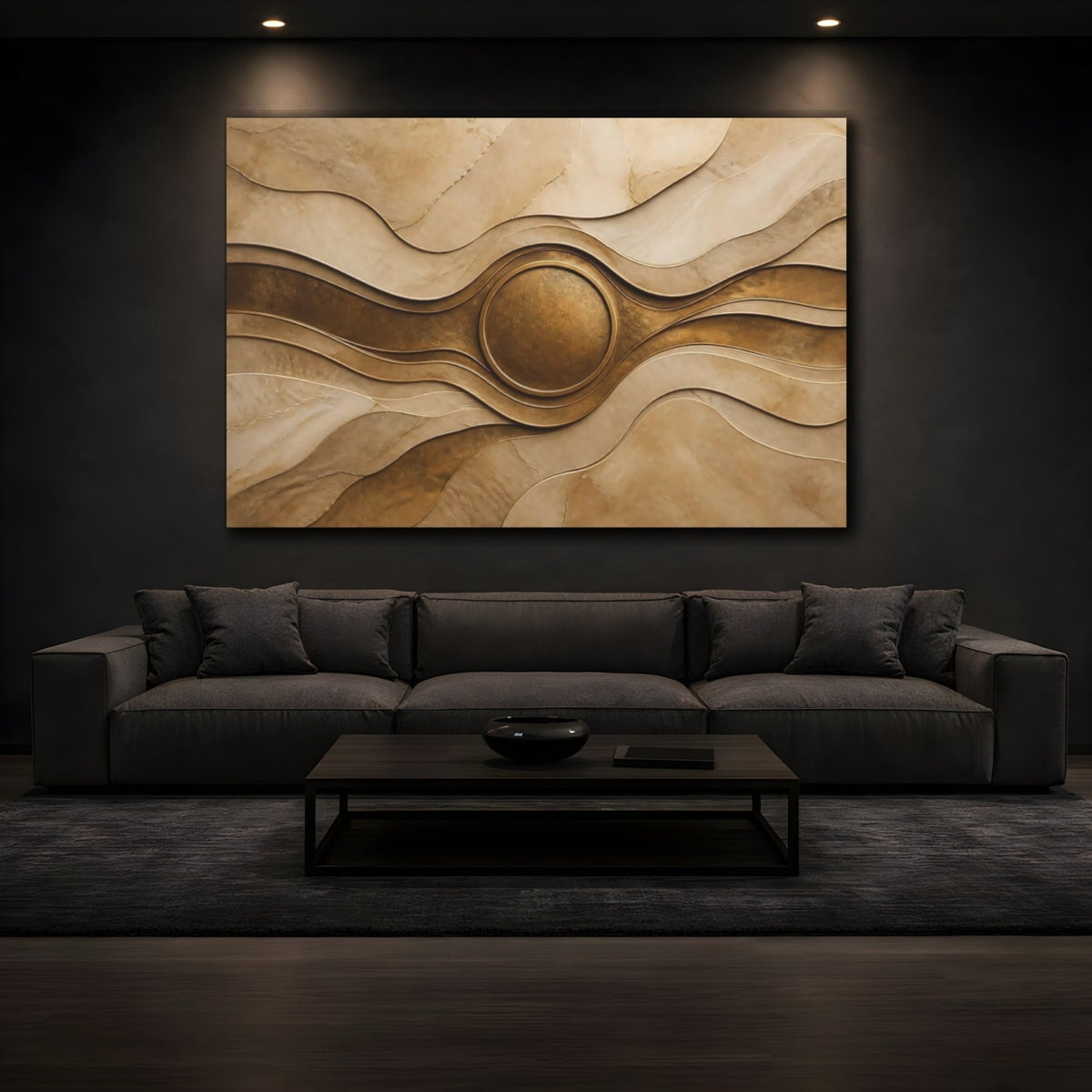 Golden Disc Wave Canvas Print – Living Room, Above Couch - YesArtYes