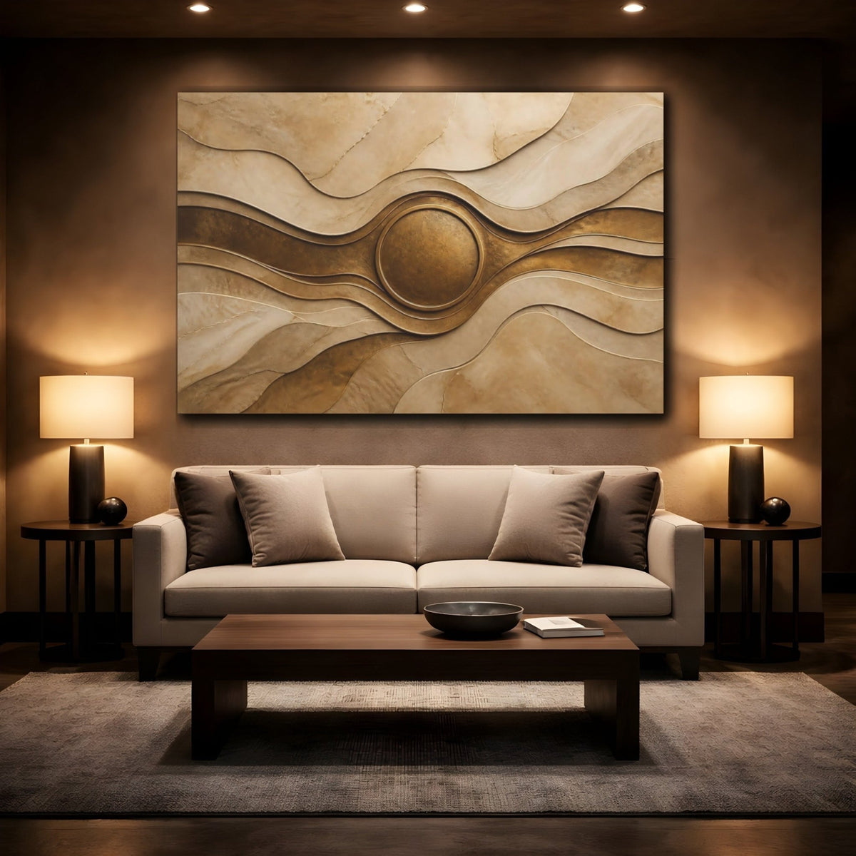 Golden Disc Wave Canvas Print – Living Room, Above Couch - YesArtYes