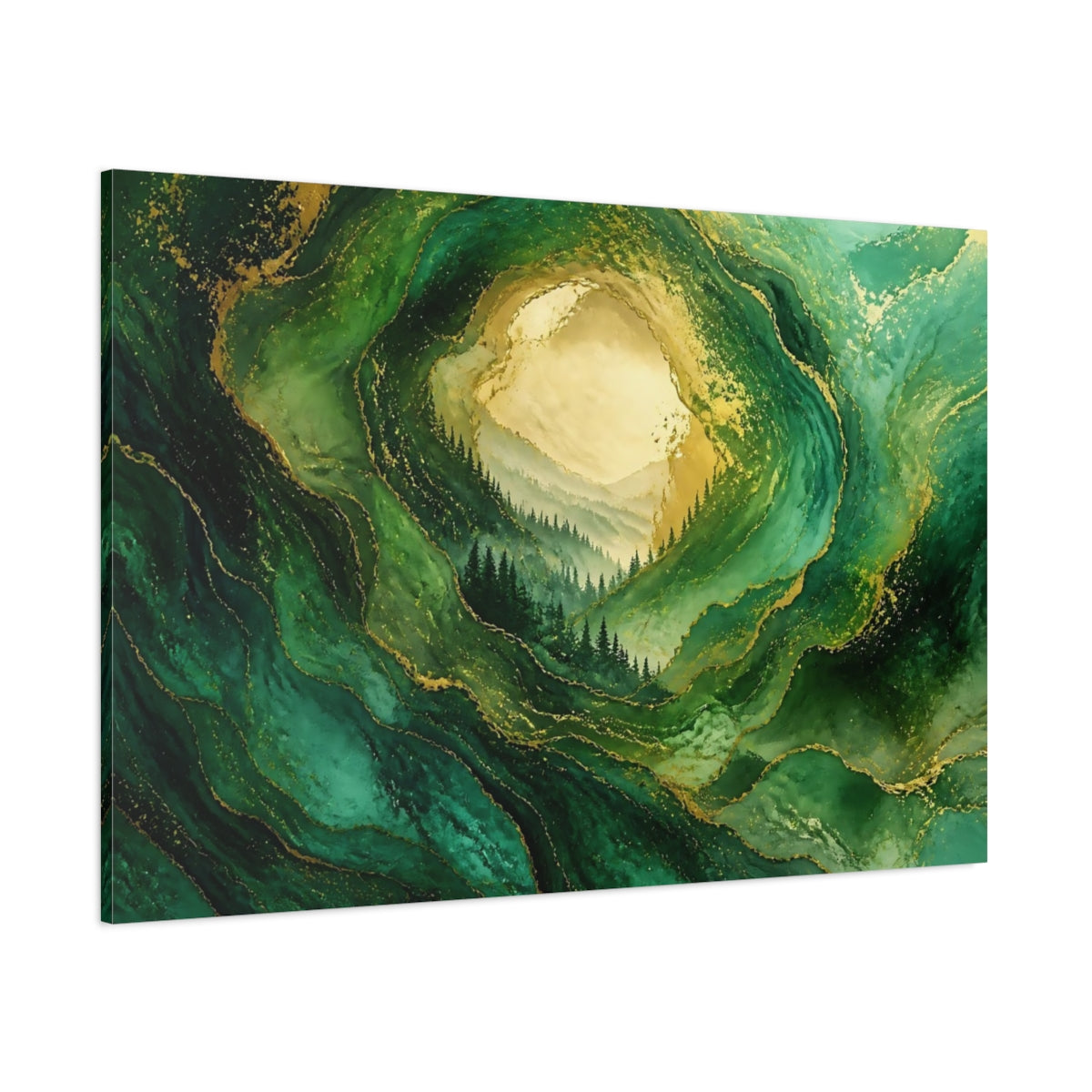 Side Mockup 1. Golden Emerald Forest shown as canvas print