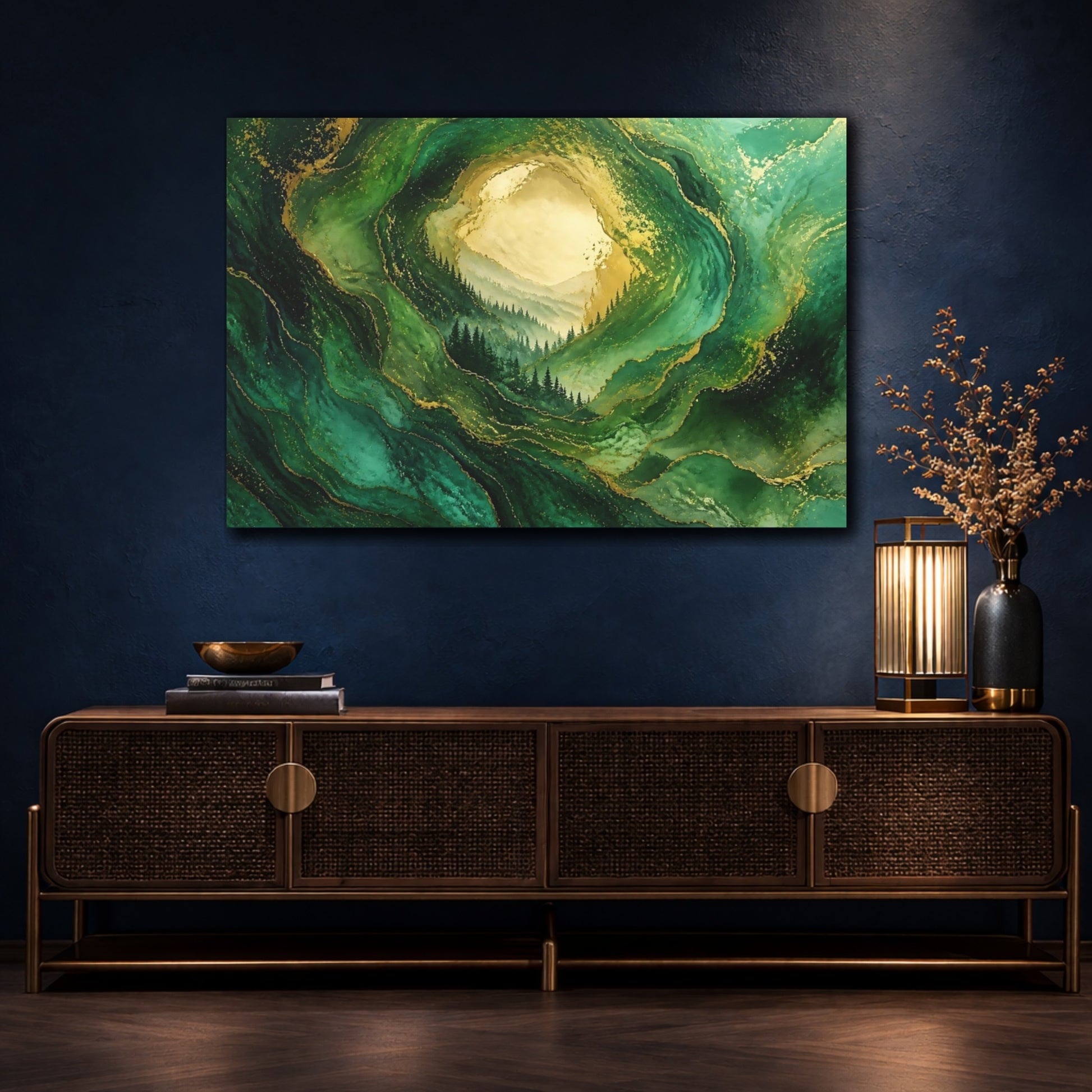 Mockup 4. Golden Emerald Forest shown as canvas print