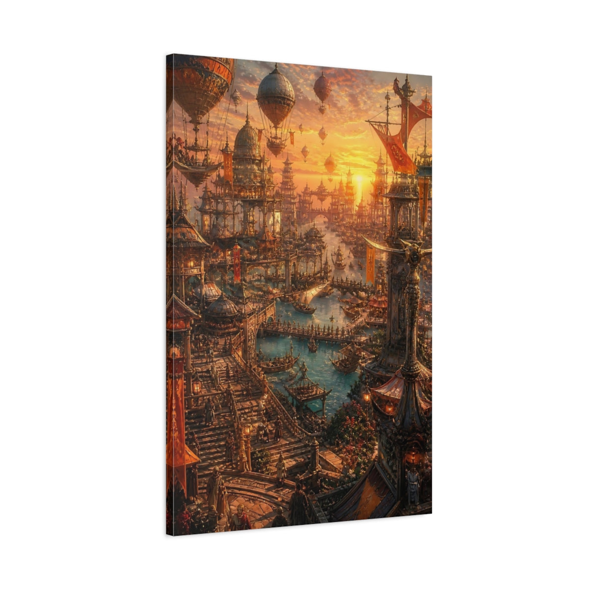 Main Mockup. Golden Floating City Harbor shown as canvas print