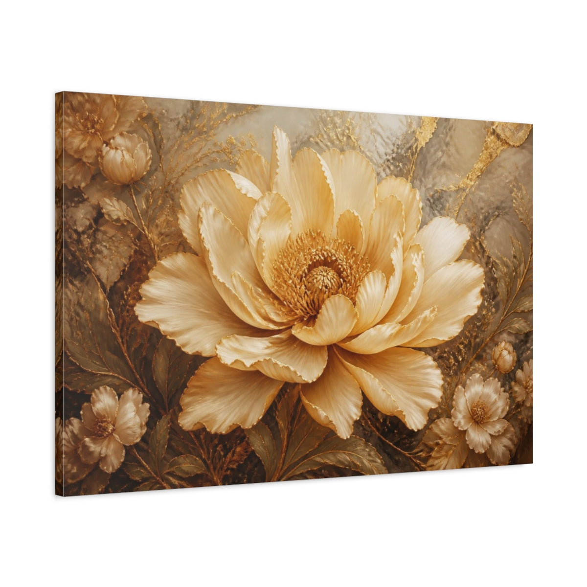 Main Mockup. Golden Floral Bloom shown as canvas print