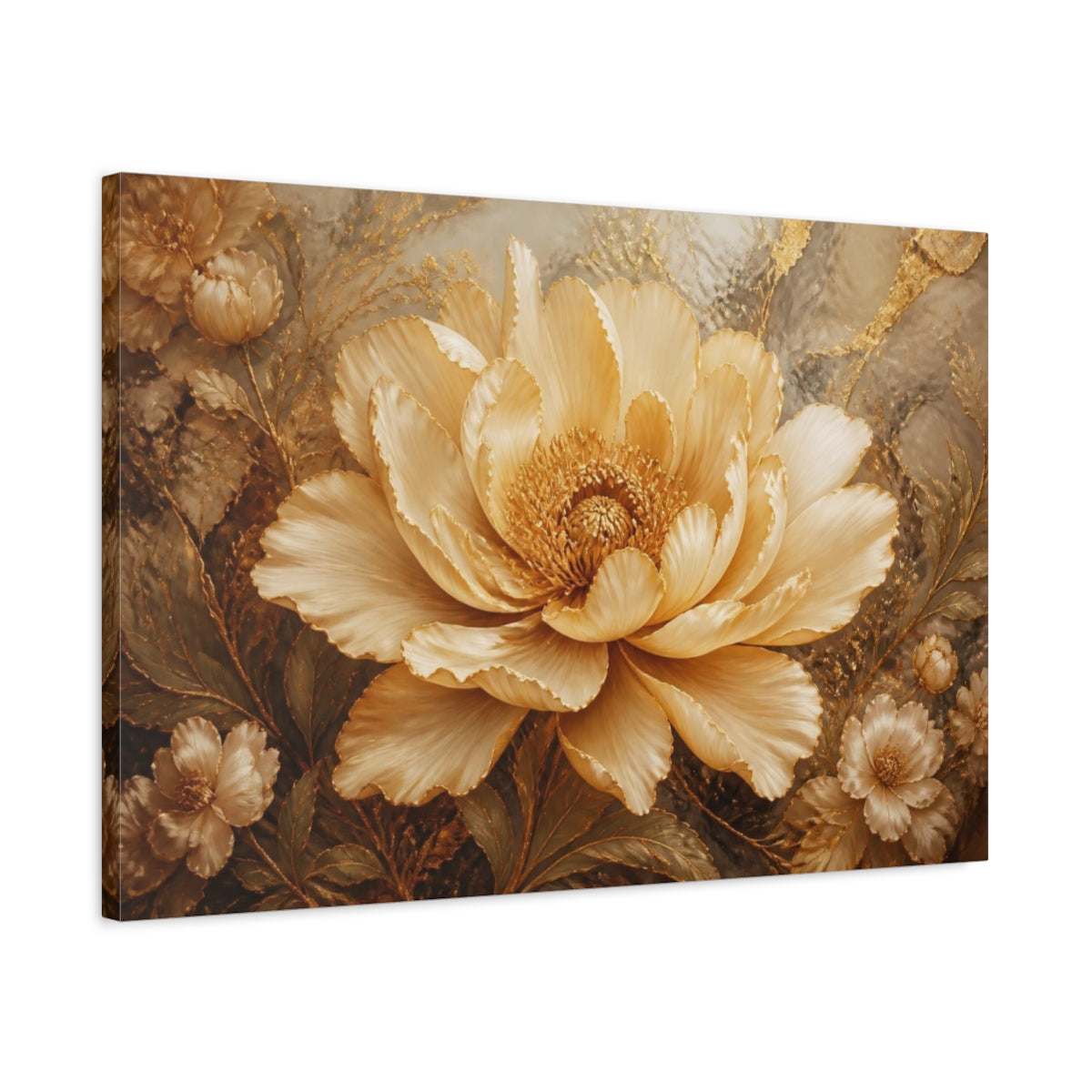 Side Mockup 2. Golden Floral Bloom shown as canvas print