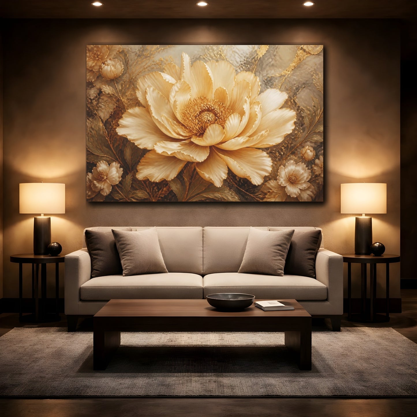 Mockup 2. Golden Floral Bloom shown as canvas print