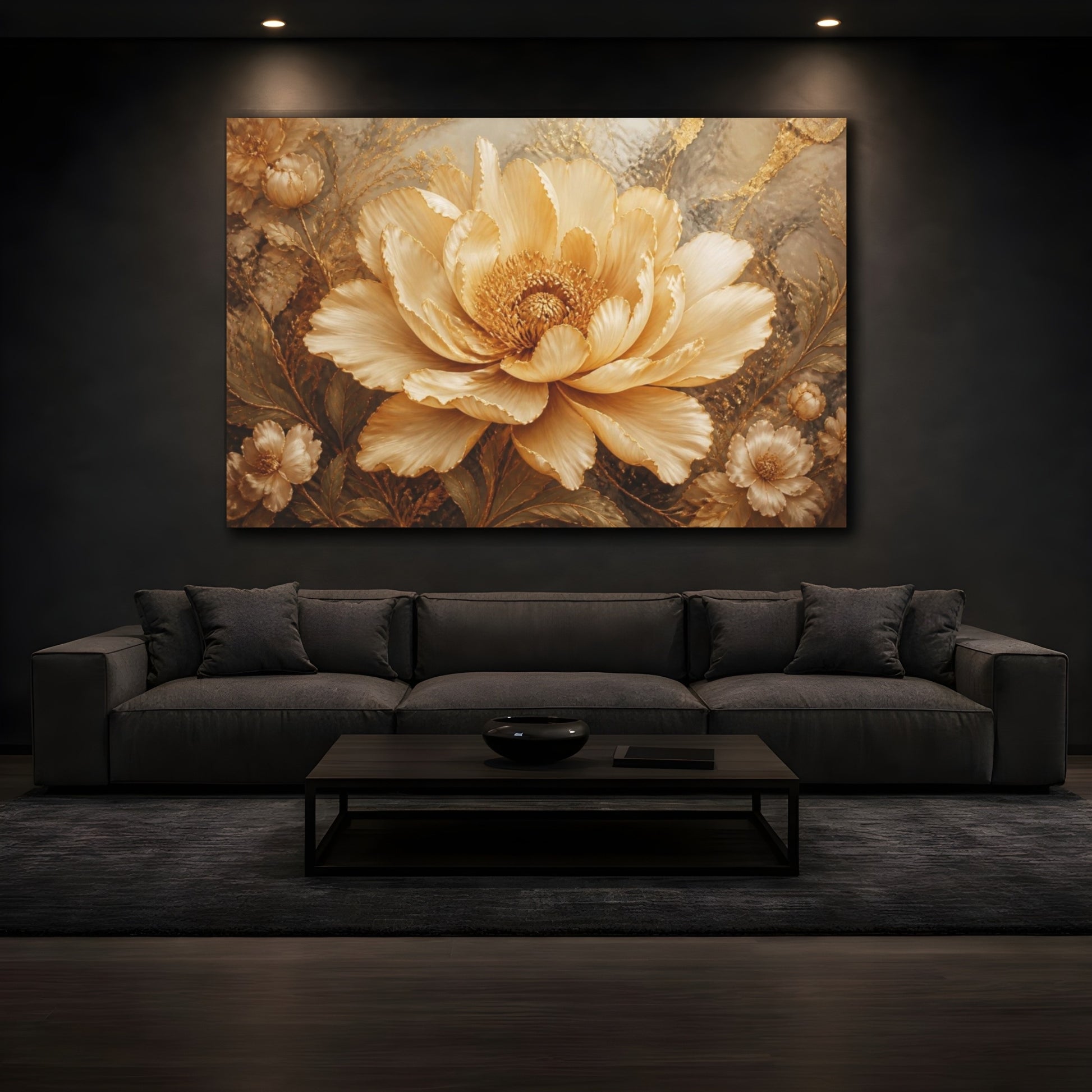 Mockup 3. Golden Floral Bloom shown as canvas print