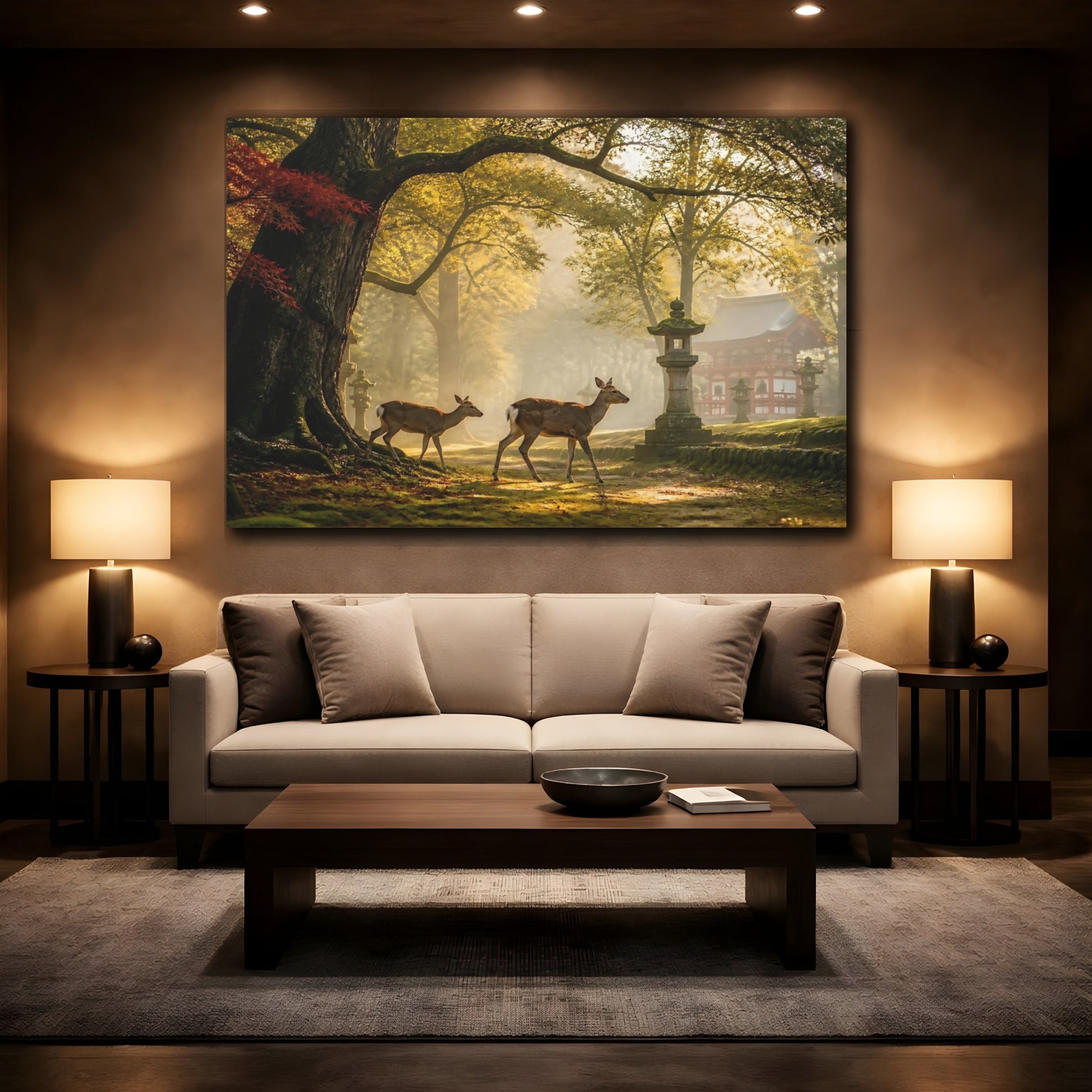 Mockup 2. Golden Forest Deer shown as canvas print