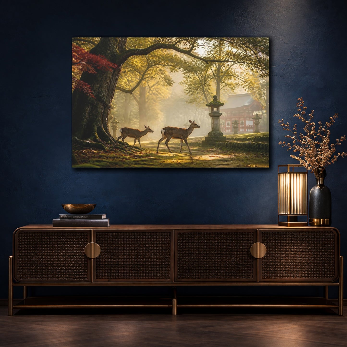 Mockup 4. Golden Forest Deer shown as canvas print