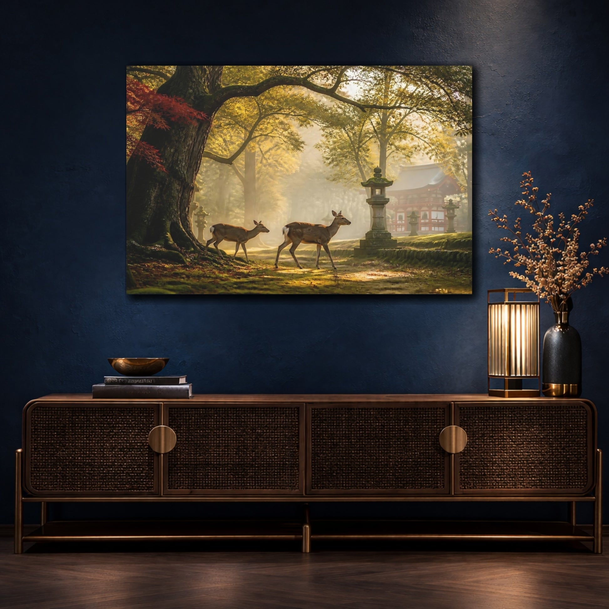 Mockup 4. Golden Forest Deer shown as canvas print