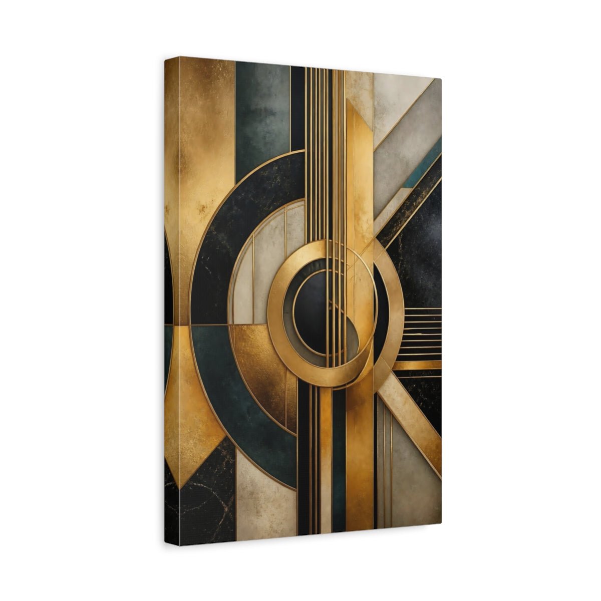 Golden Geometric Guitar Canvas Print Wall Art – Living Room Decor, Above Fireplace - YesArtYes