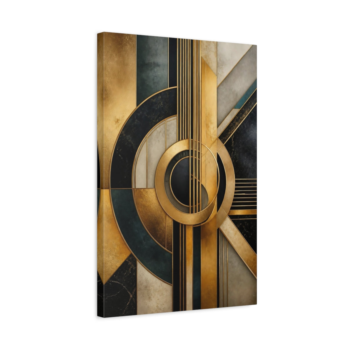 Side Mockup 3. Golden Geometric Guitar shown as canvas print