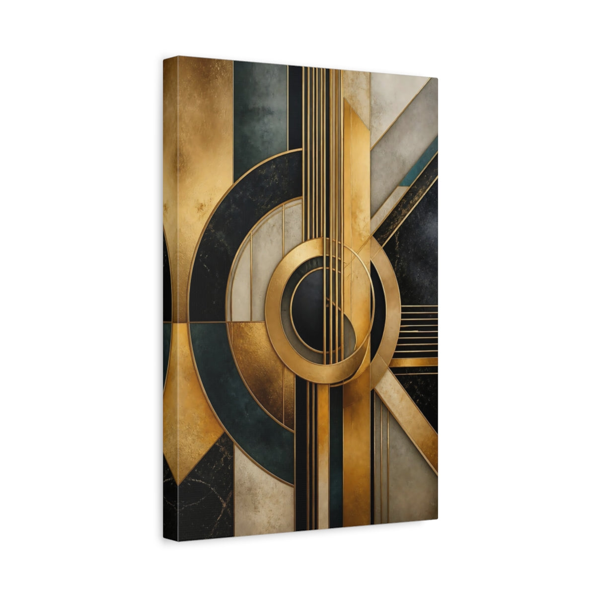 Side Mockup 4. Golden Geometric Guitar shown as canvas print