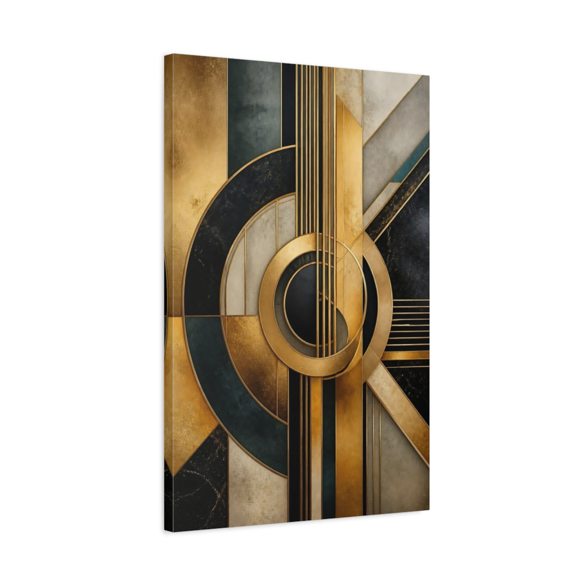 Side Mockup 2. Golden Geometric Guitar shown as canvas print