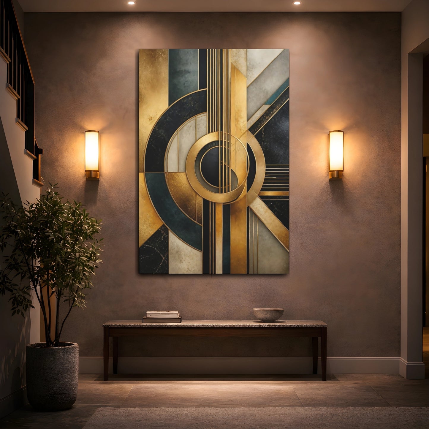 Mockup 2. Golden Geometric Guitar shown as canvas print