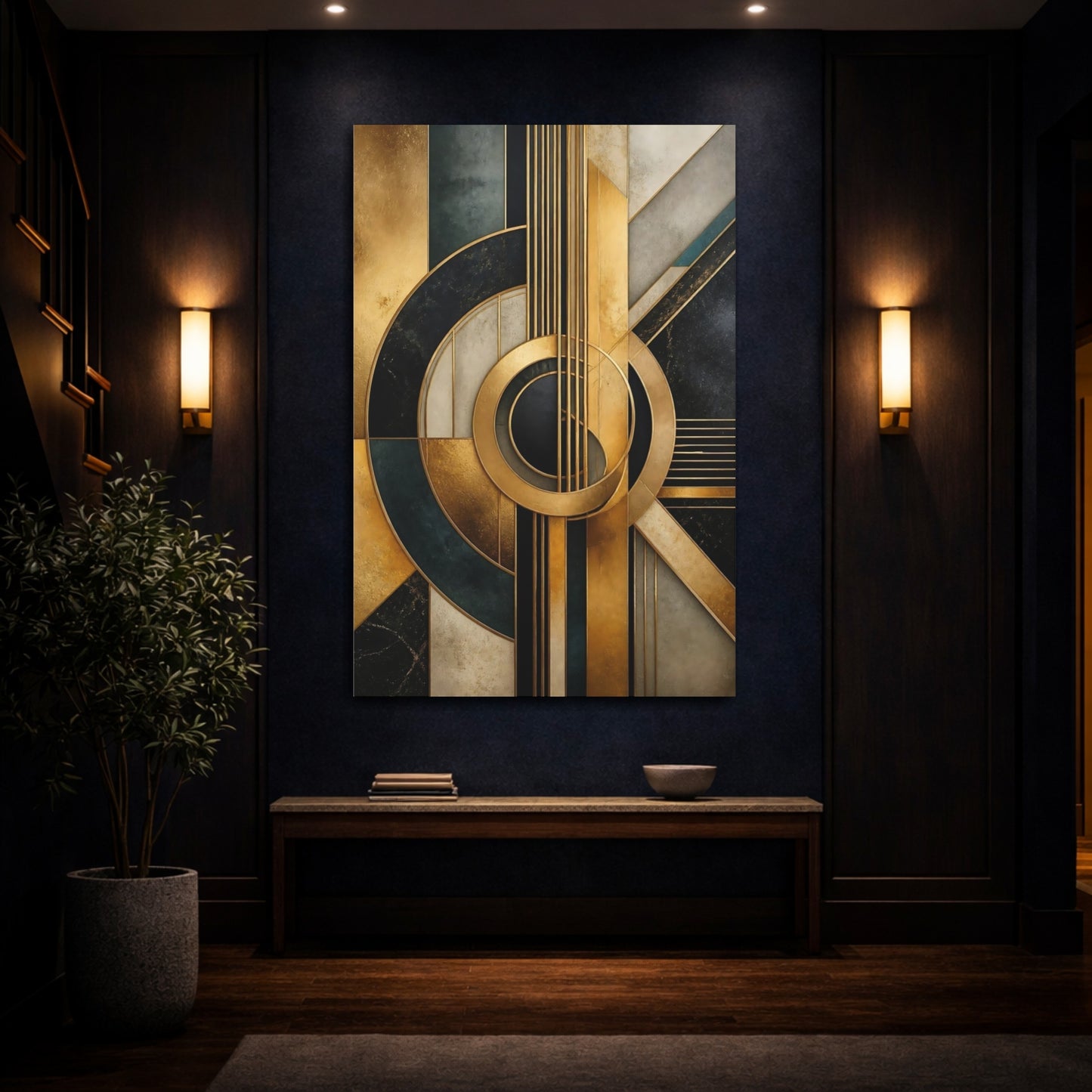 Mockup 4. Golden Geometric Guitar shown as canvas print